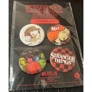 Stranger Things Loot Crate 4 Button Pin Set Max Hopper AV Club Netflix sealed